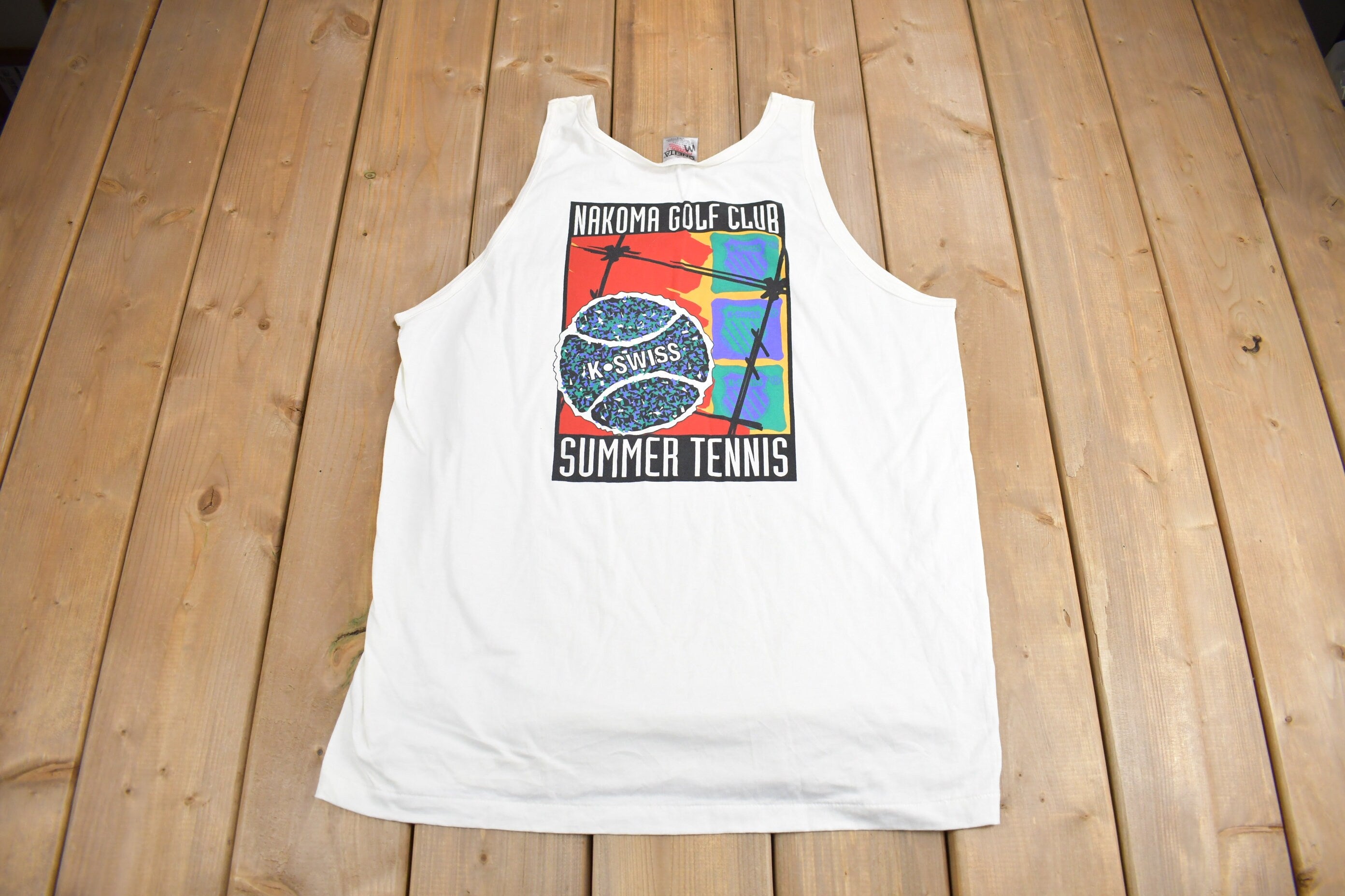 Vintage 1990s Nakoma Golf Club Tennis Graphic Tank Top Shirt