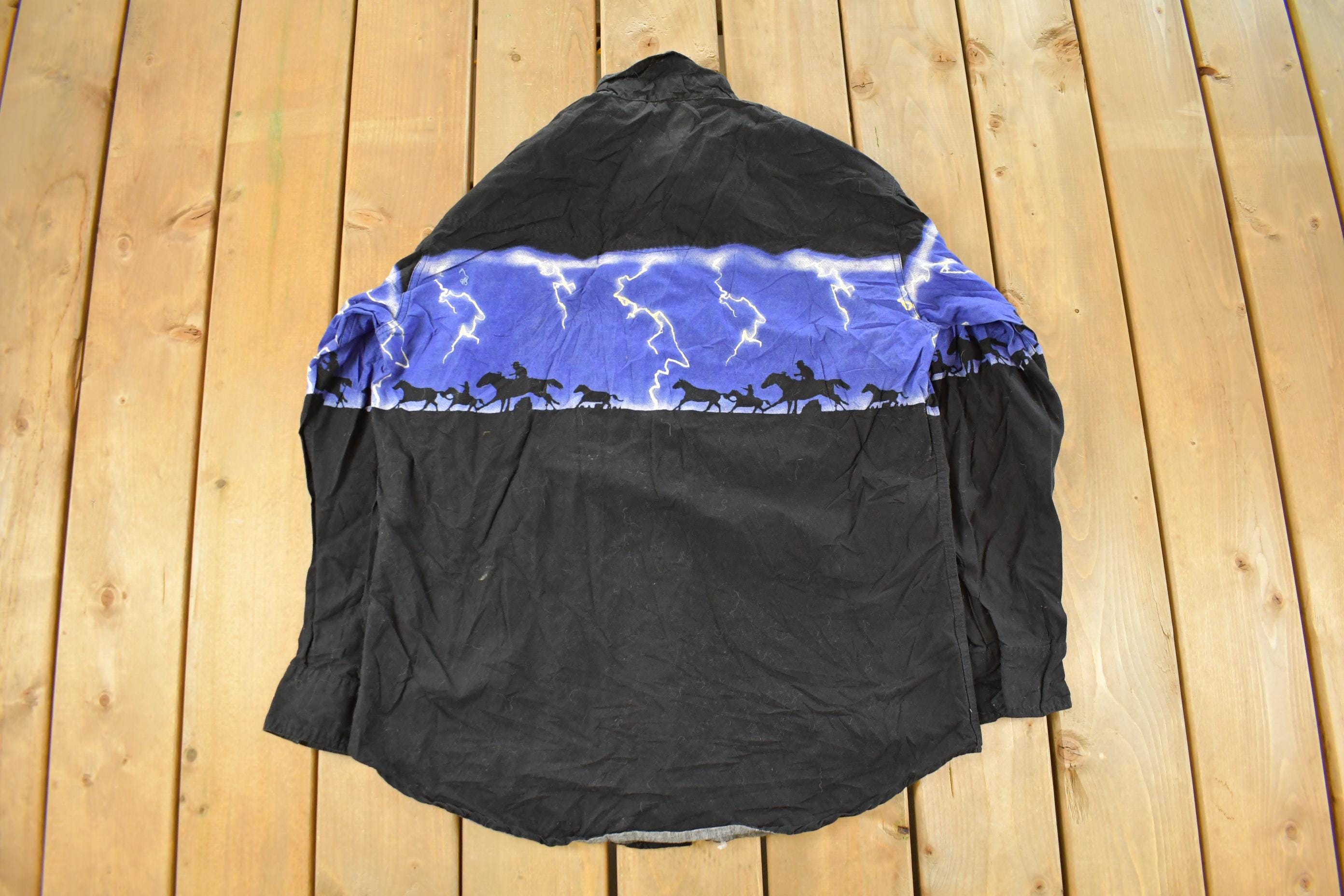 Vintage 1990s Express Rider Western Shirt Horse Theme Pearl Snap Button Up Shirt Men's Large  Vintage Cowboy Shirt  Rodeo Shirt