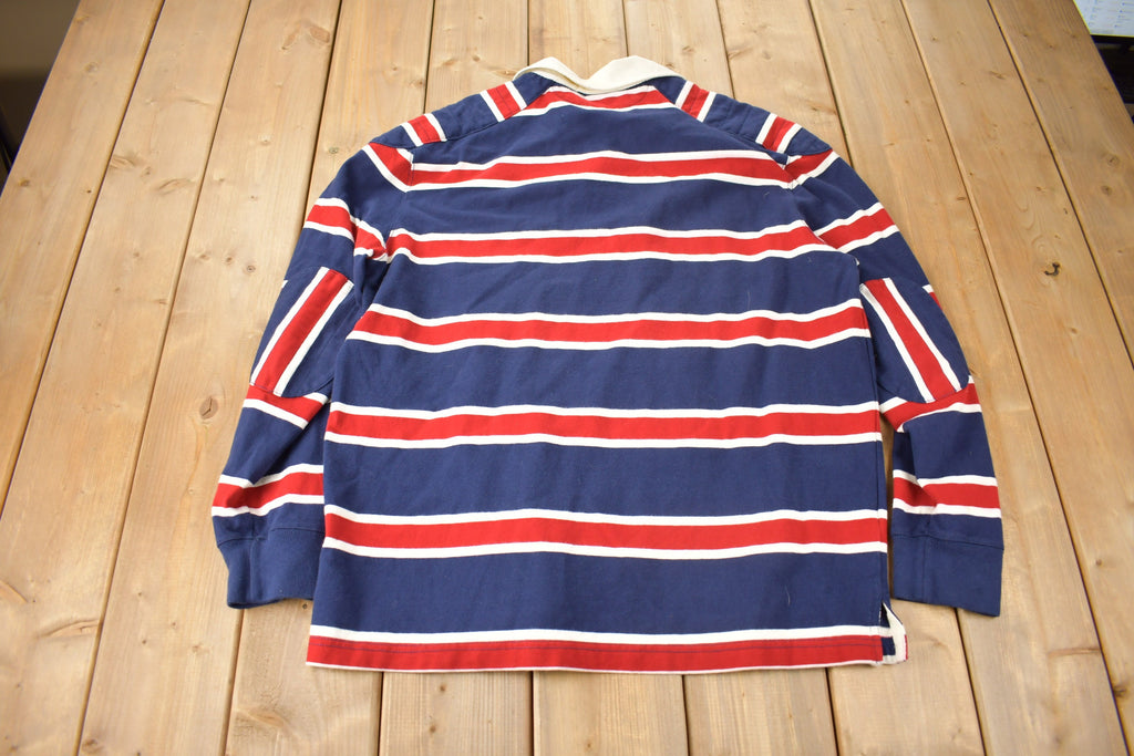 Vintage 1990s Polo By Ralph Lauren Embroidered Small Pony Striped Rugby Sweater Size Large