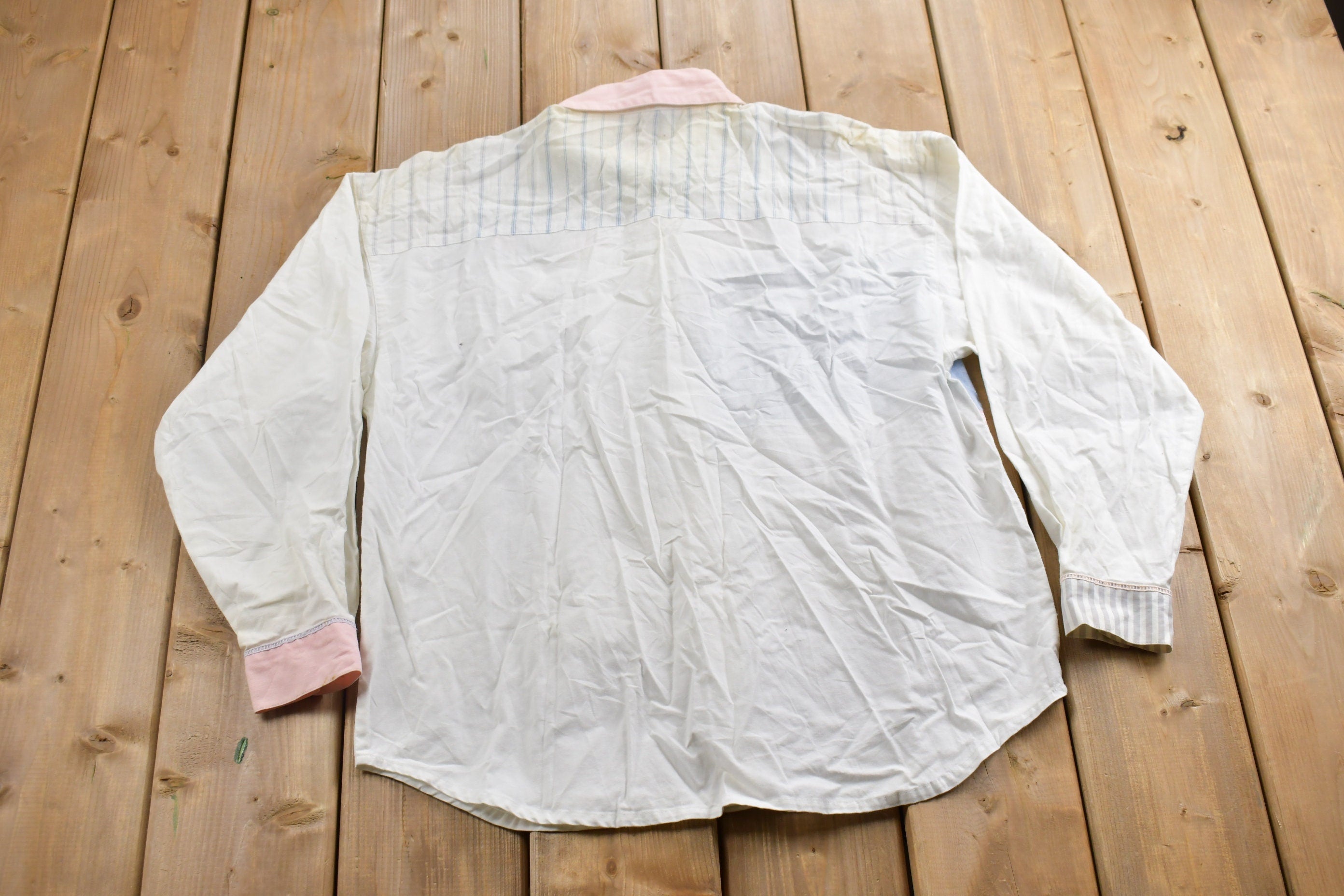 Vintage 1990s Together Floral Theme Striped Button Up Shirt  1990s Button Up  Vintage Button Up  Basic Button Up  Pastel Button Up