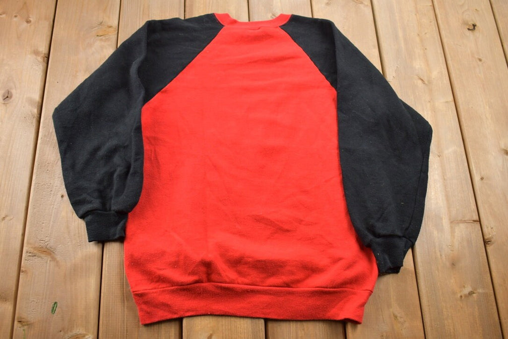 Vintage 1980s Blank Black Red Raglan Crewneck Sweatshirt