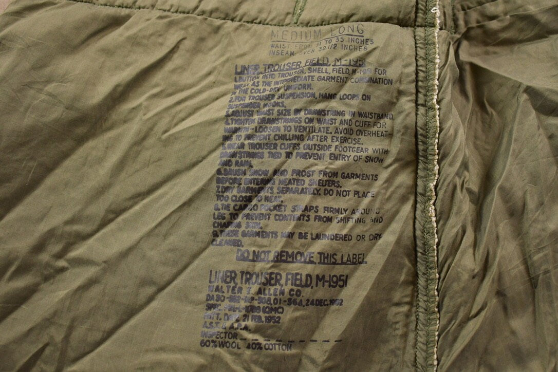 Vintage 1952 Army Insulated Liners Size 36 x 27.5