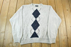 Vintage 1990s Trader Bay Knit Argyle Pattern Crewneck Sweater Mens Medium