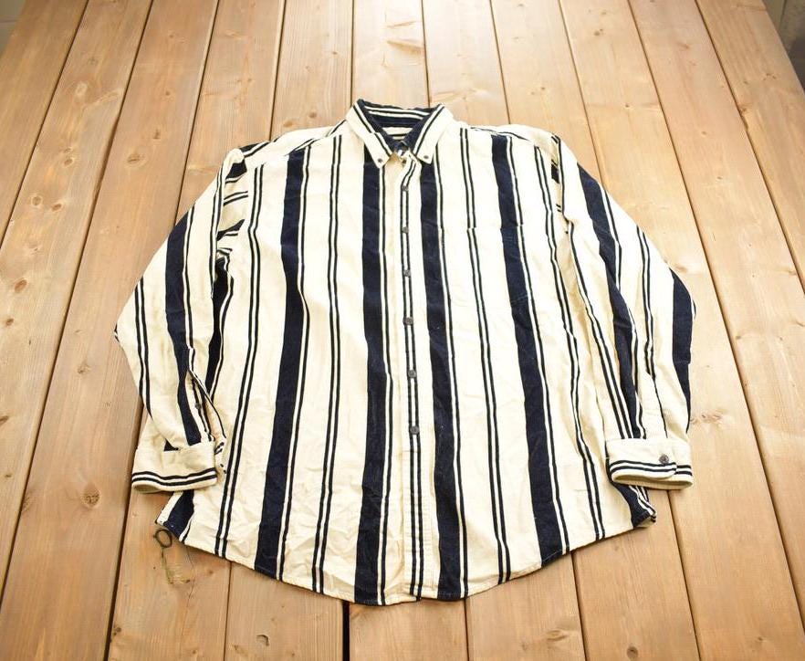 Vintage 1980s Northwest Territory Corduroy Striped Button Up Shirt