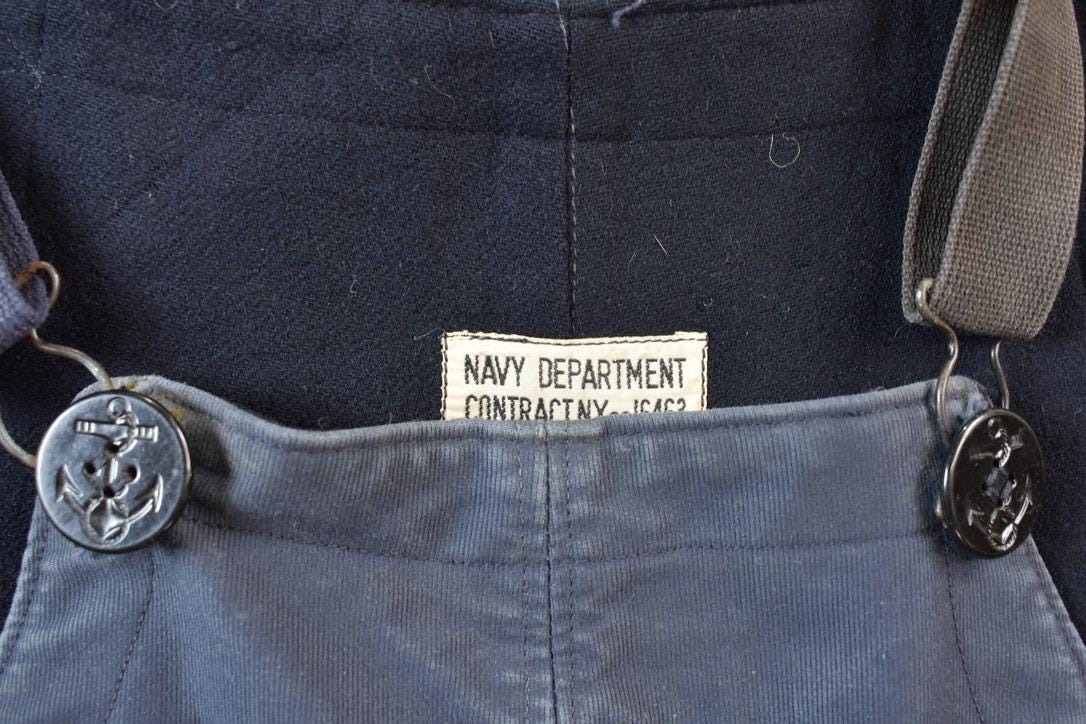 Vintage 1940s N Deck Bib Overalls WWII Blue