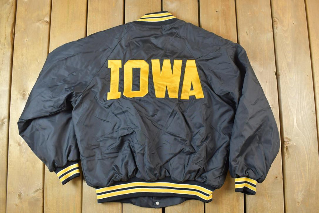 Vintage 1990s Iowa Hartwell Jackets Satin Button Up University of Collegiate NCAA Jacket