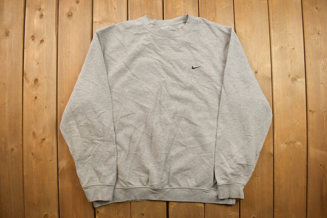Vintage 1990s Grey Nike Embroidered Mini Swoosh Crewneck Sweatshirt