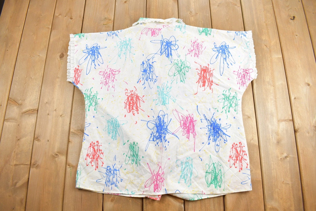 Vintage 1990s Abstract Scribble Pattern Button Up Shirt