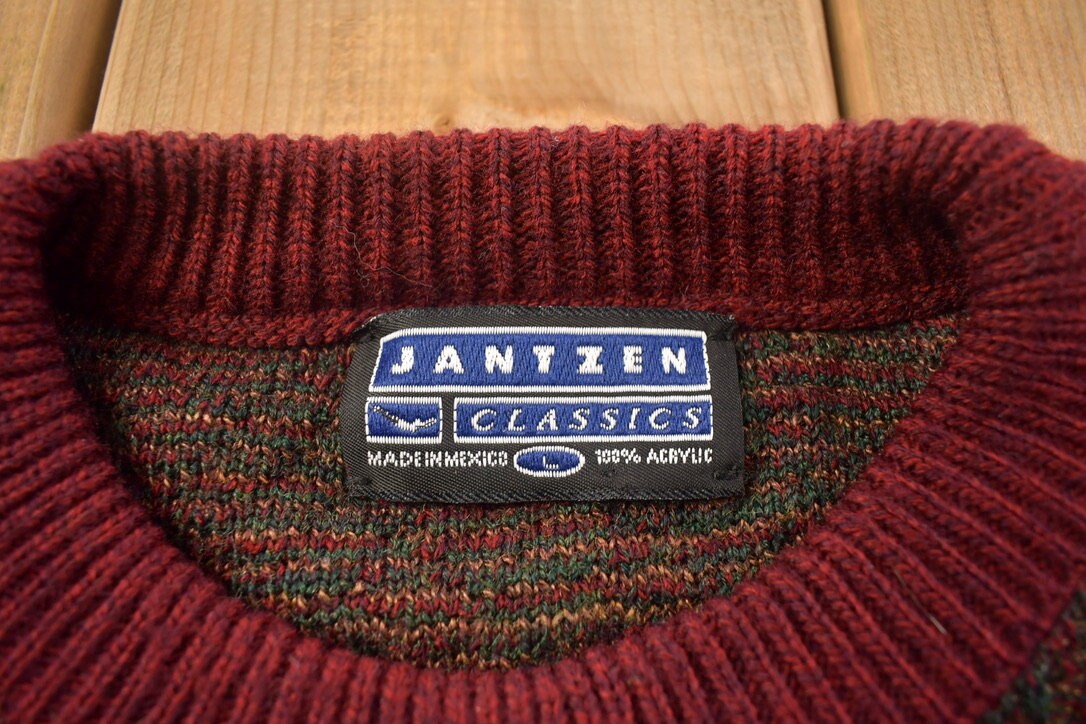 Vintage 1990s Jantzen Classics Knitted Crewneck Sweater  Vintage 90s Crewneck  All Over Pattern  Colorful  Sweatshirt  Abstract Pattern
