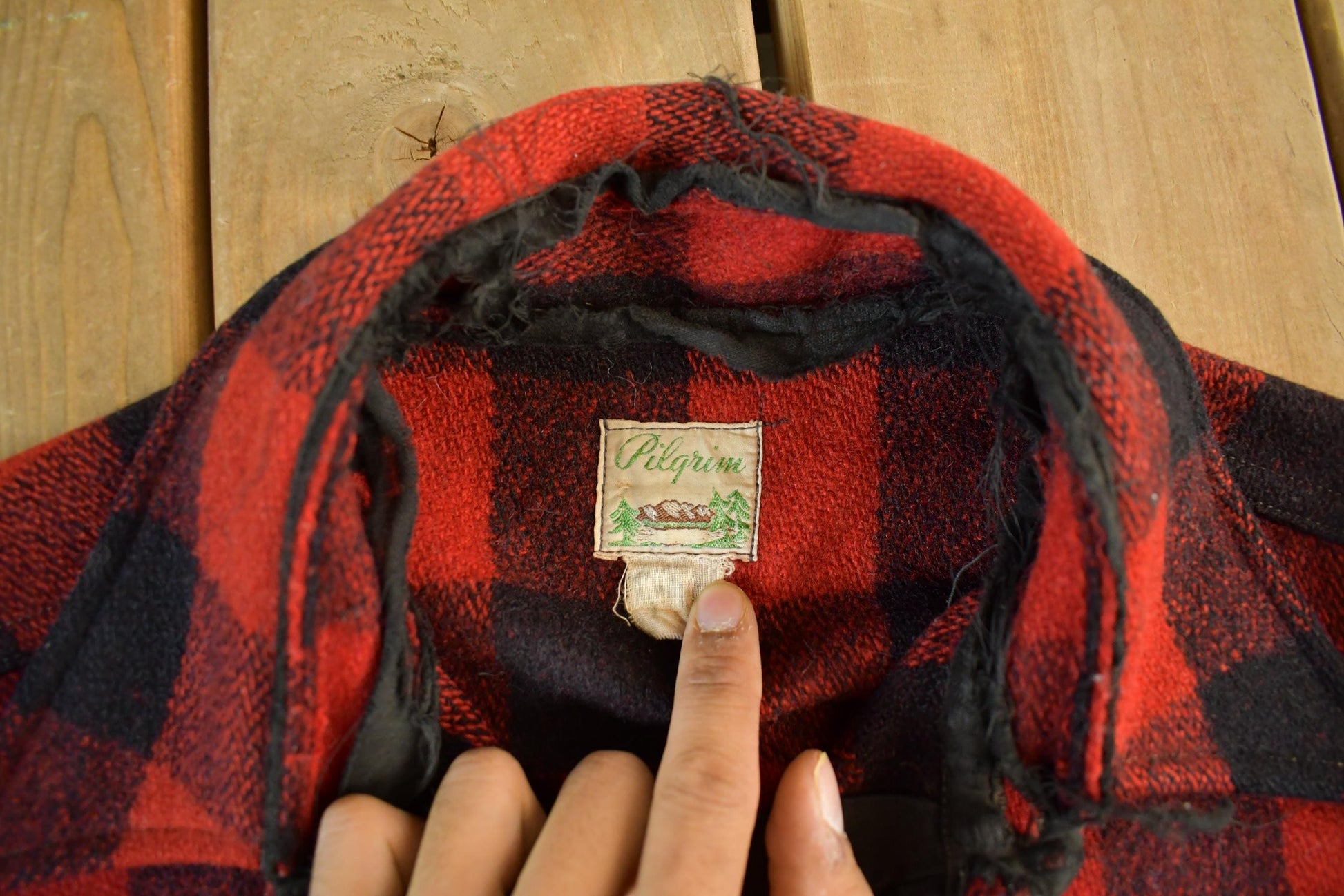 Vintage 1940s Pilgrim Wool Buffalo Plaid Button Up Shirt Men's Large