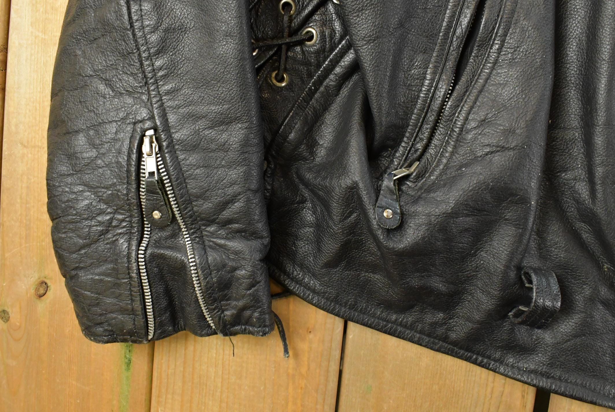 Vintage 1980s Leather Motorcycle Biker Jacket Men's XL