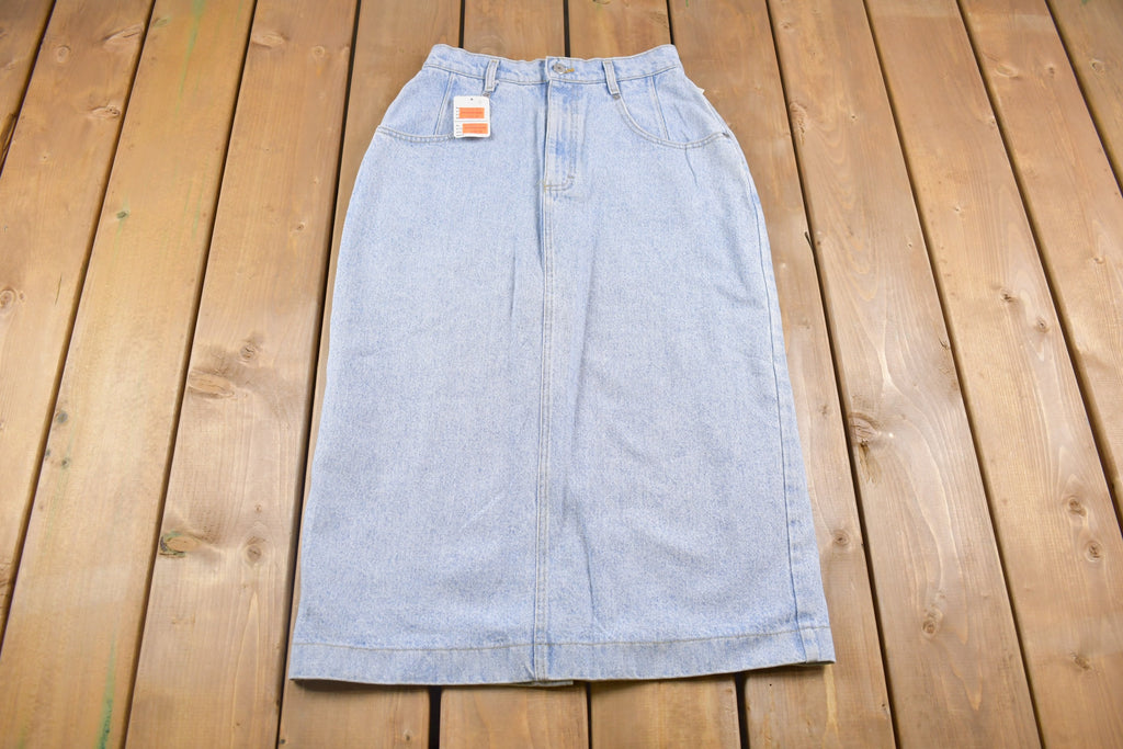 True Vintage 1970's Brand New Long Denim Skirt 26 Inch Waist