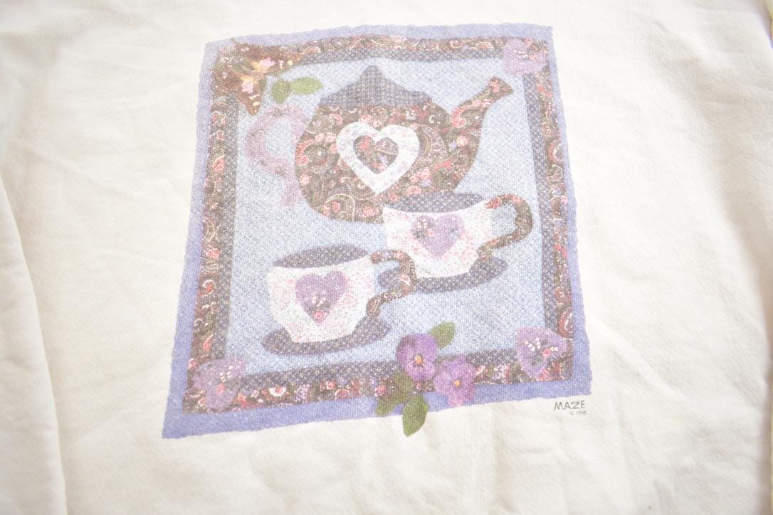 Vintage 1995 Tea Party Theme Crewneck Sweatshirt Made In USA