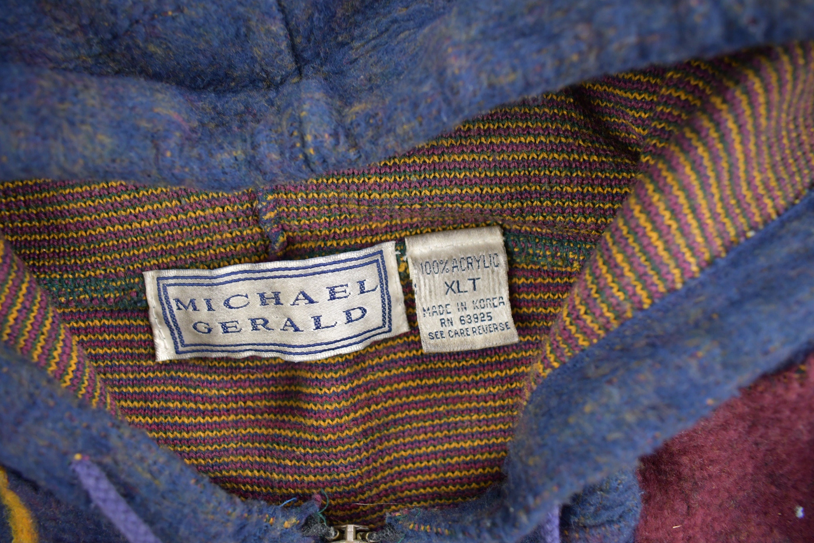Vintage 1990s Michael Gerald Quarter Zip Striped Hoodie / 90s Hoodie / Vintage Sweater / Color Block / Size XLT