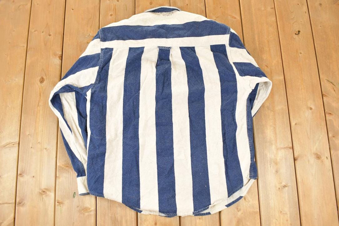 Vintage 1990s Eddie Bauer Vertical Stripe Western Style Button Up Shirt Men's Large