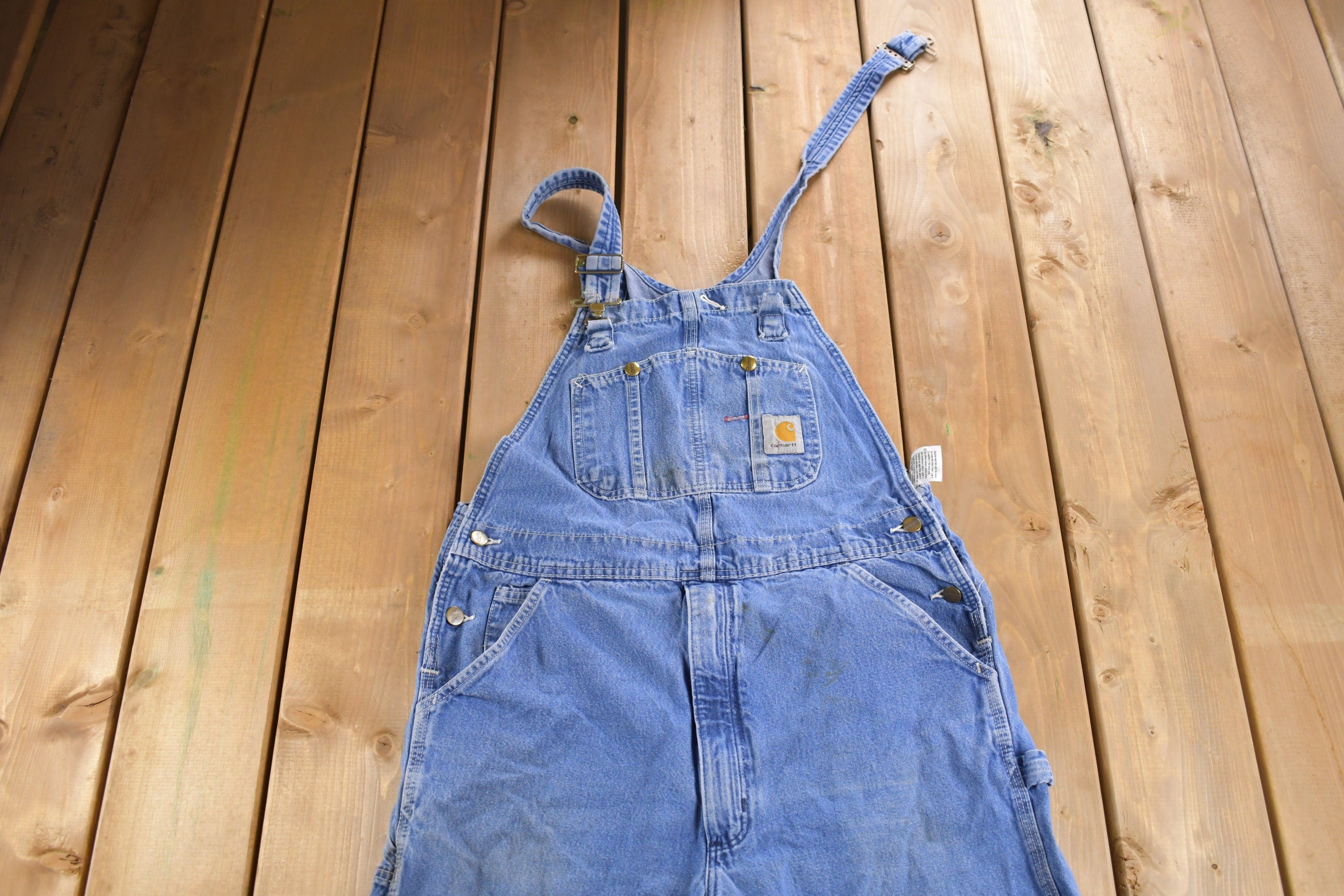 Vintage 1990s Carhartt Distressed Denim Jean Overalls Size 40 x 31