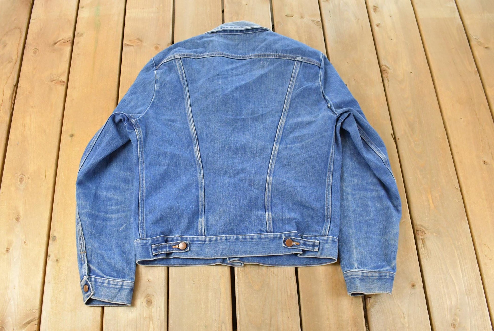 Vintage 1970s Wrangler Workwear Distressed Denim Trucker Jean Jacket Men's S
