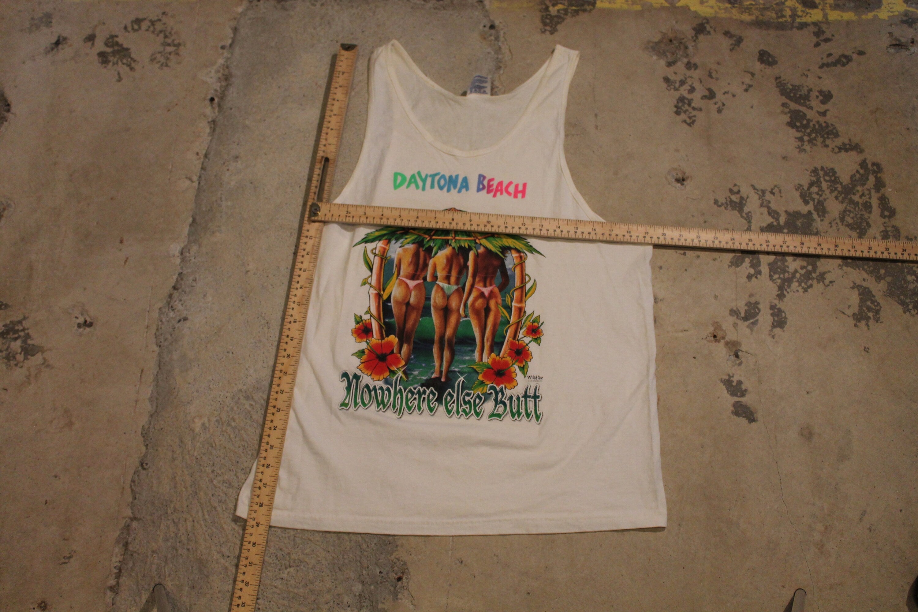 Vintage 1990s Daytona Beach Florida Nowhere Else Butt Graphic Tank Top