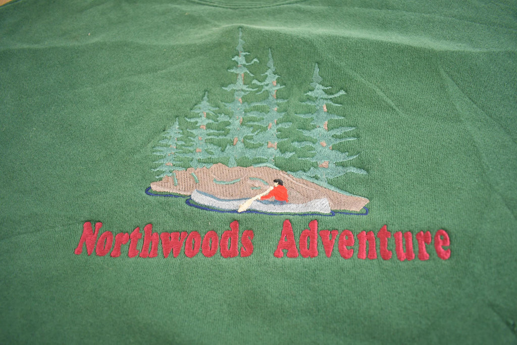 Vintage 1990s Northwoods Adventure Embroidered Outdoorsman Crewneck Sweatshirt Made In USA
