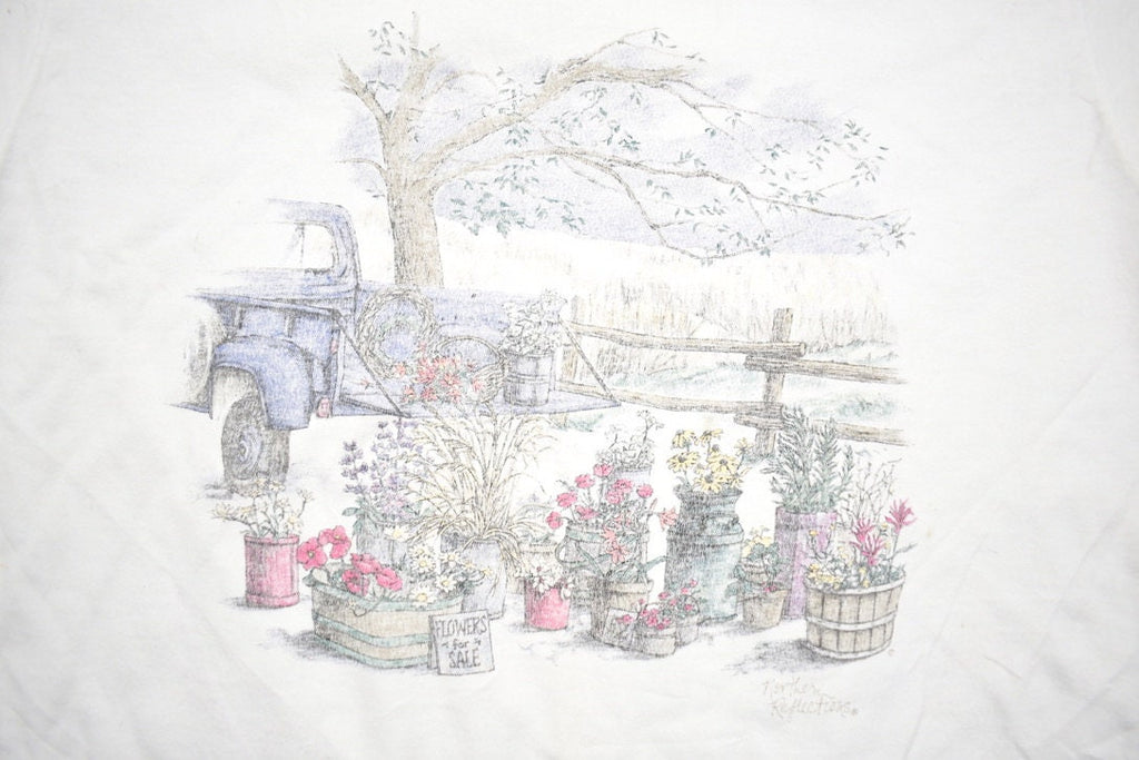 Vintage 1990s Northern Reflections Flowers For Sale Drawing Graphic T-Shirt