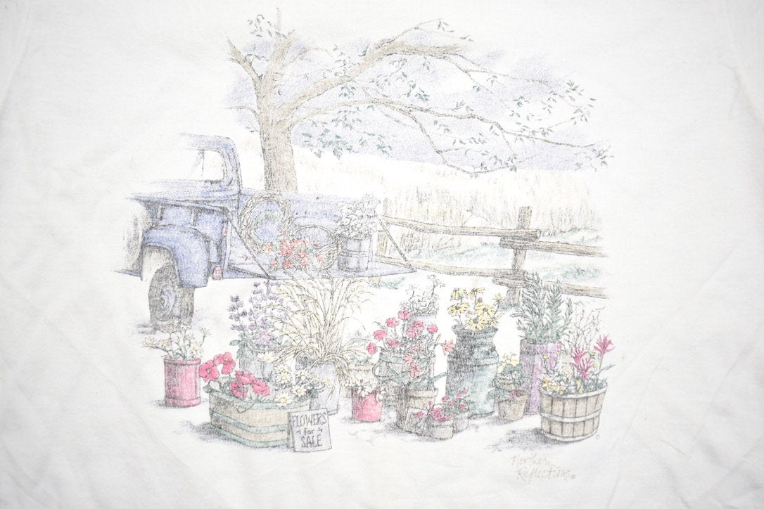 Vintage 1990s Northern Reflections Flowers For Sale Drawing Graphic T-Shirt