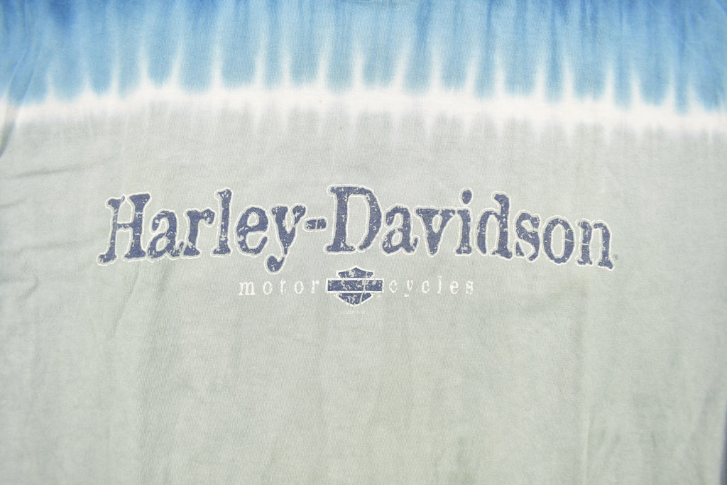 Vintage 2002 Meredith Harley Davidson Of Conway New Hampshire Long Sleeve Tie Dye T-Shirt