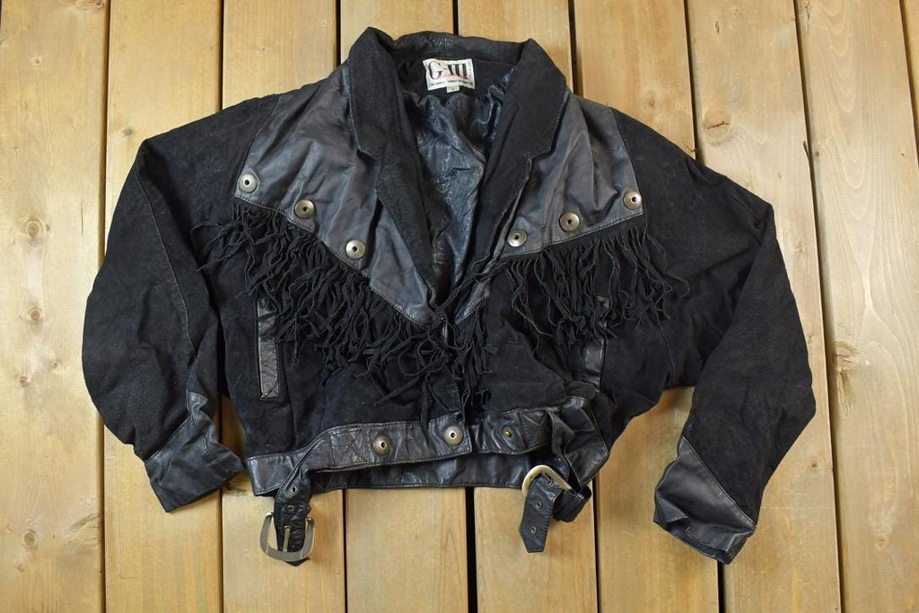 Vintage 1990s Womens G3 Leather Fashions Frilled Biker Jacket Made In USA