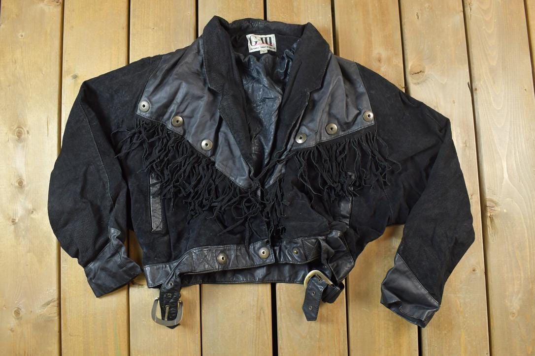 Vintage 1990s Womens G3 Leather Fashions Frilled Biker Jacket Made In USA