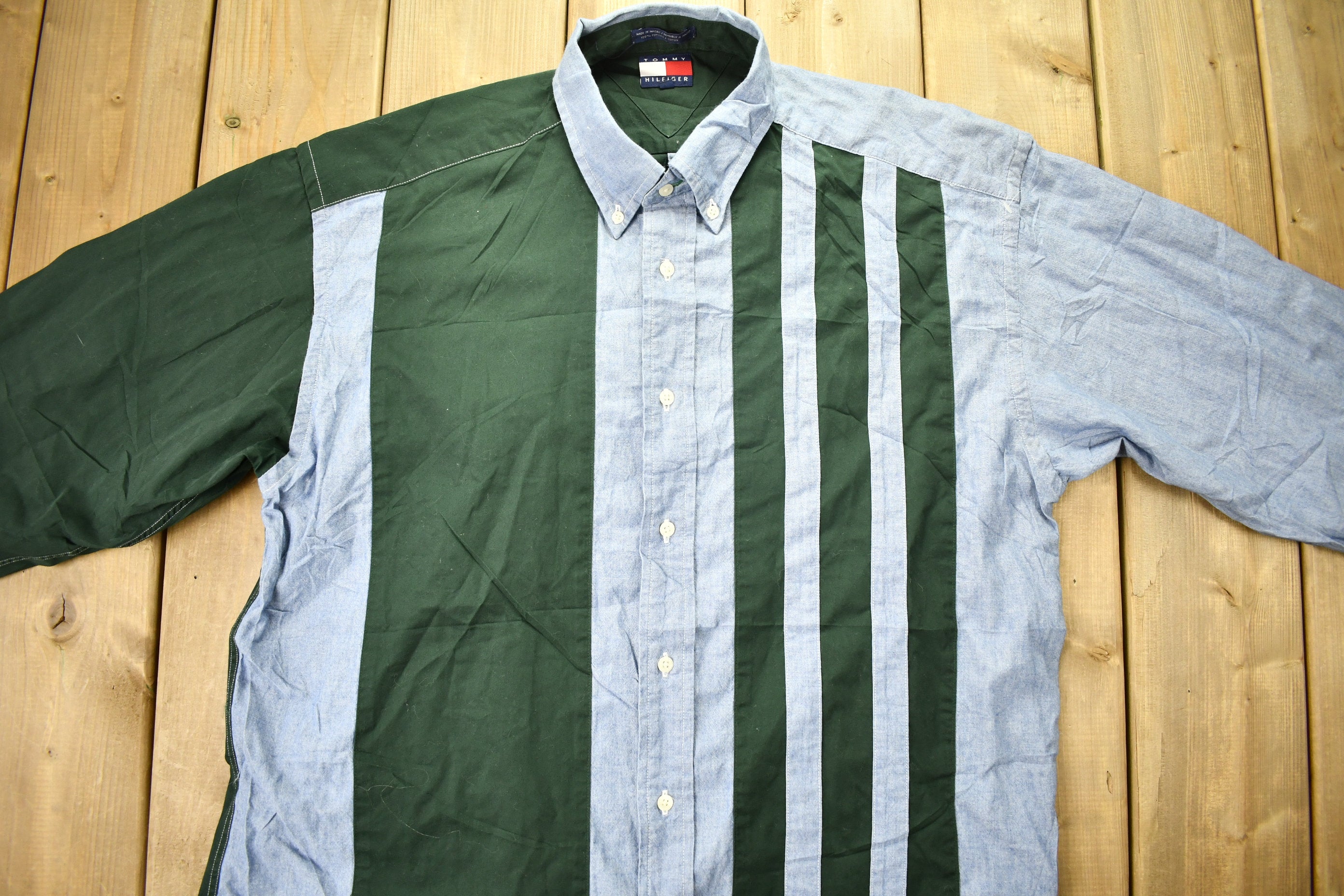 Vintage 1990s Tommy Hilfiger Striped Color Block Button Up Shirt