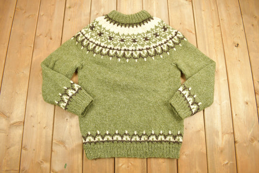 Vintage 1970s Green Nordic Knit Sweater Apres Ski / Vintage Knit / Abstract Patterns / Streetwear / Wool / Winter / Casual