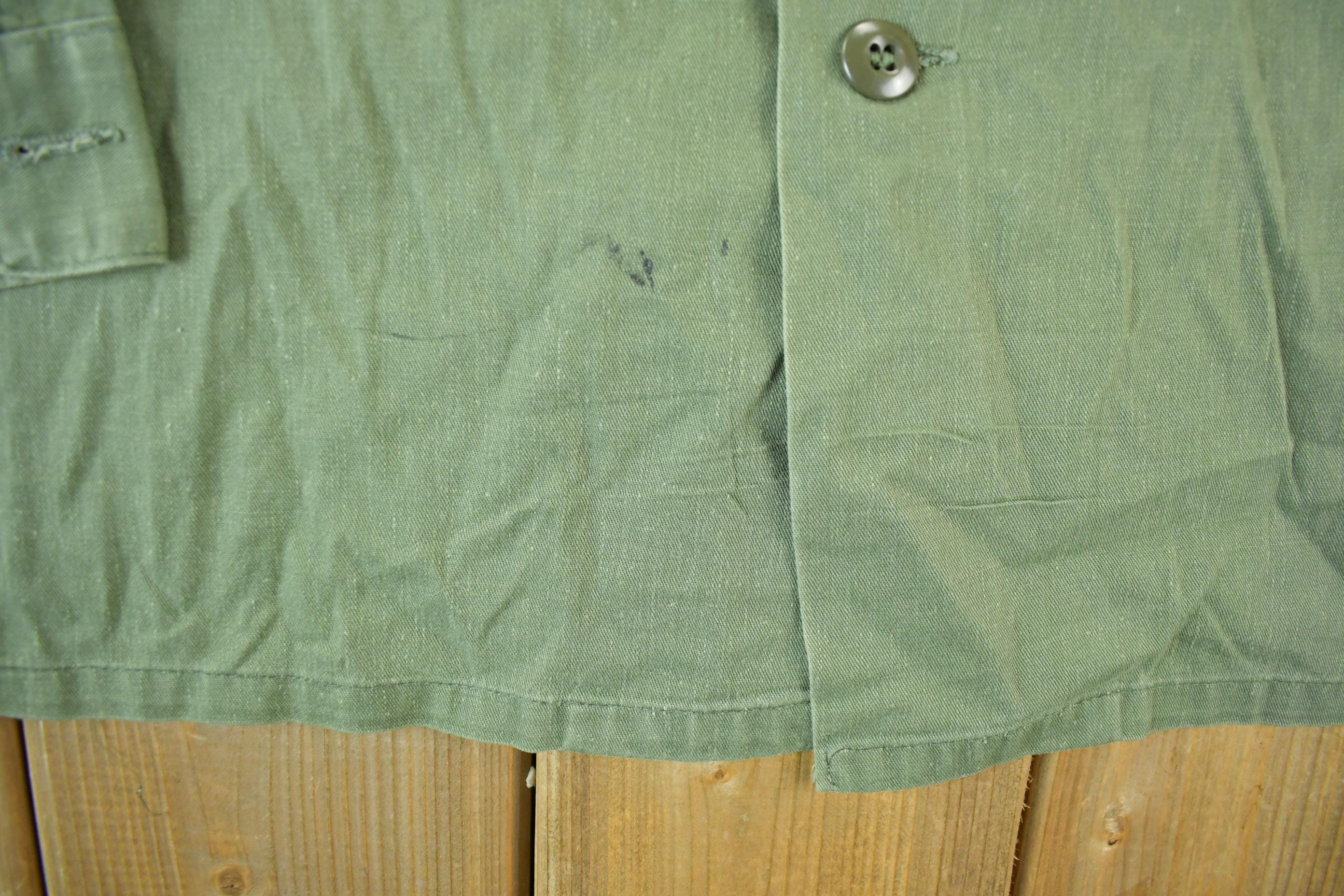 Vintage 1970s 1980s Army OG-107 Military Sateen Shirt Men's Large  Field Combat Shirt  Militaria