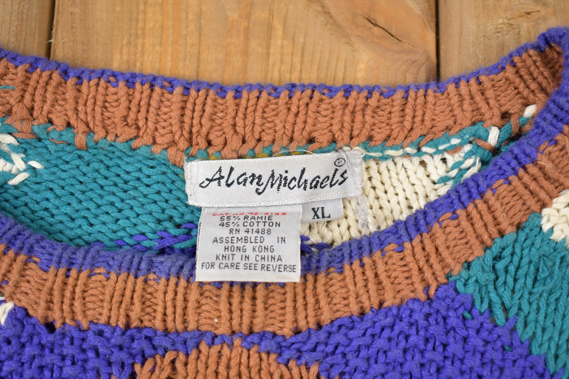 Vintage 1980s Alan Michaels Knitted Sweater Vintage 80s Crewneck Pattern Sweater