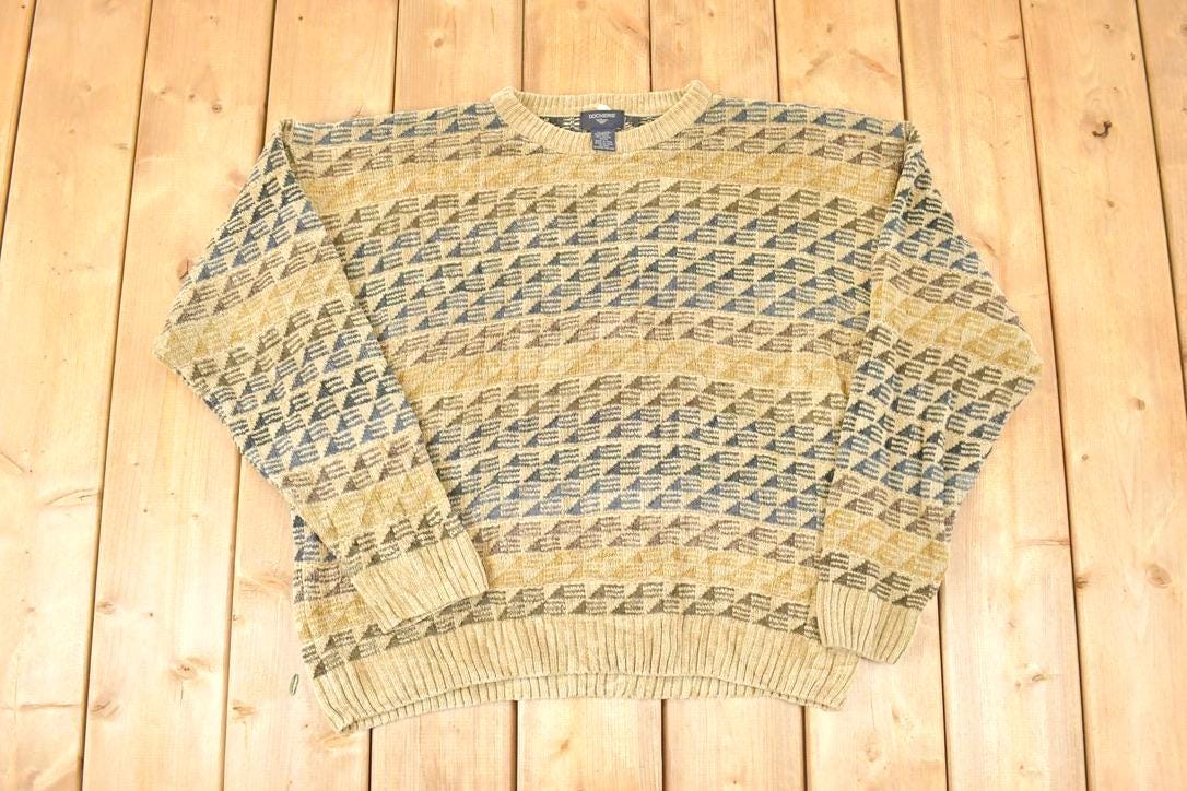 Vintage 1990s Dockers Abstract Knit Crewneck Sweater Men's L / 90s Knitted Sweatshirt / Vintage Preppy Knits