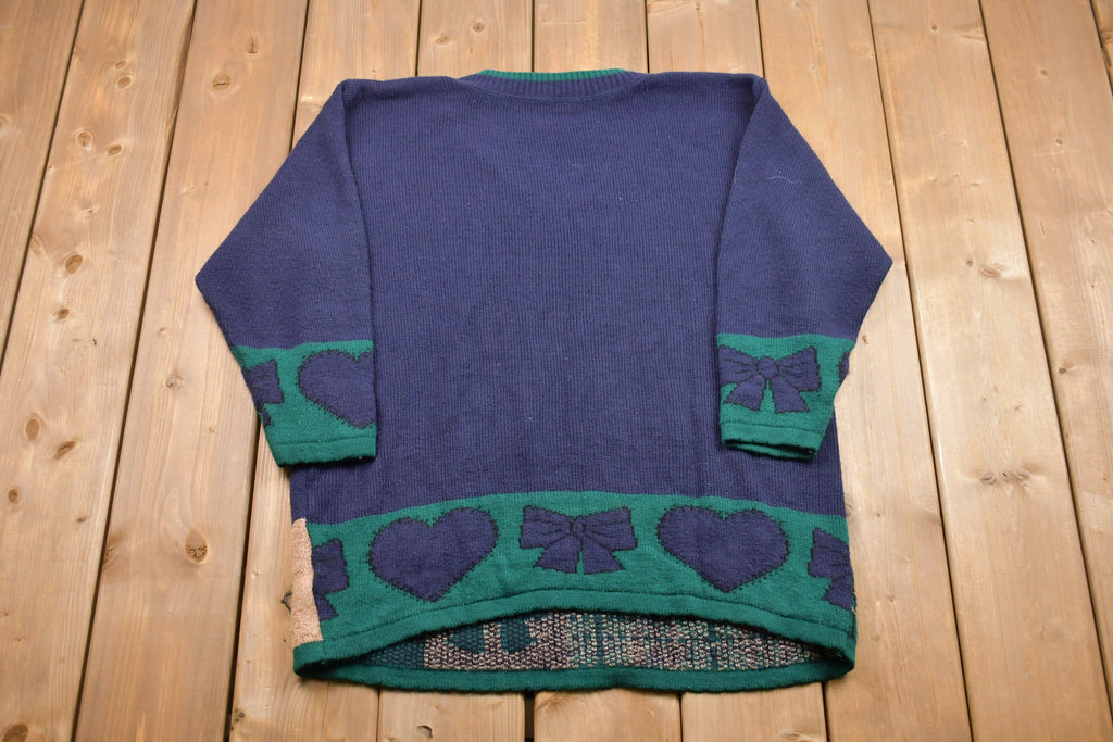 Vintage Cute teddy Bear Plaid V-Neck Knitted Sweater