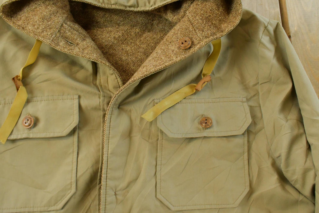 Vintage 1990s Flannel Hooded Reversible Wool Jacket Men's L /Button Up / Outdoors Jacket / Fall Wear