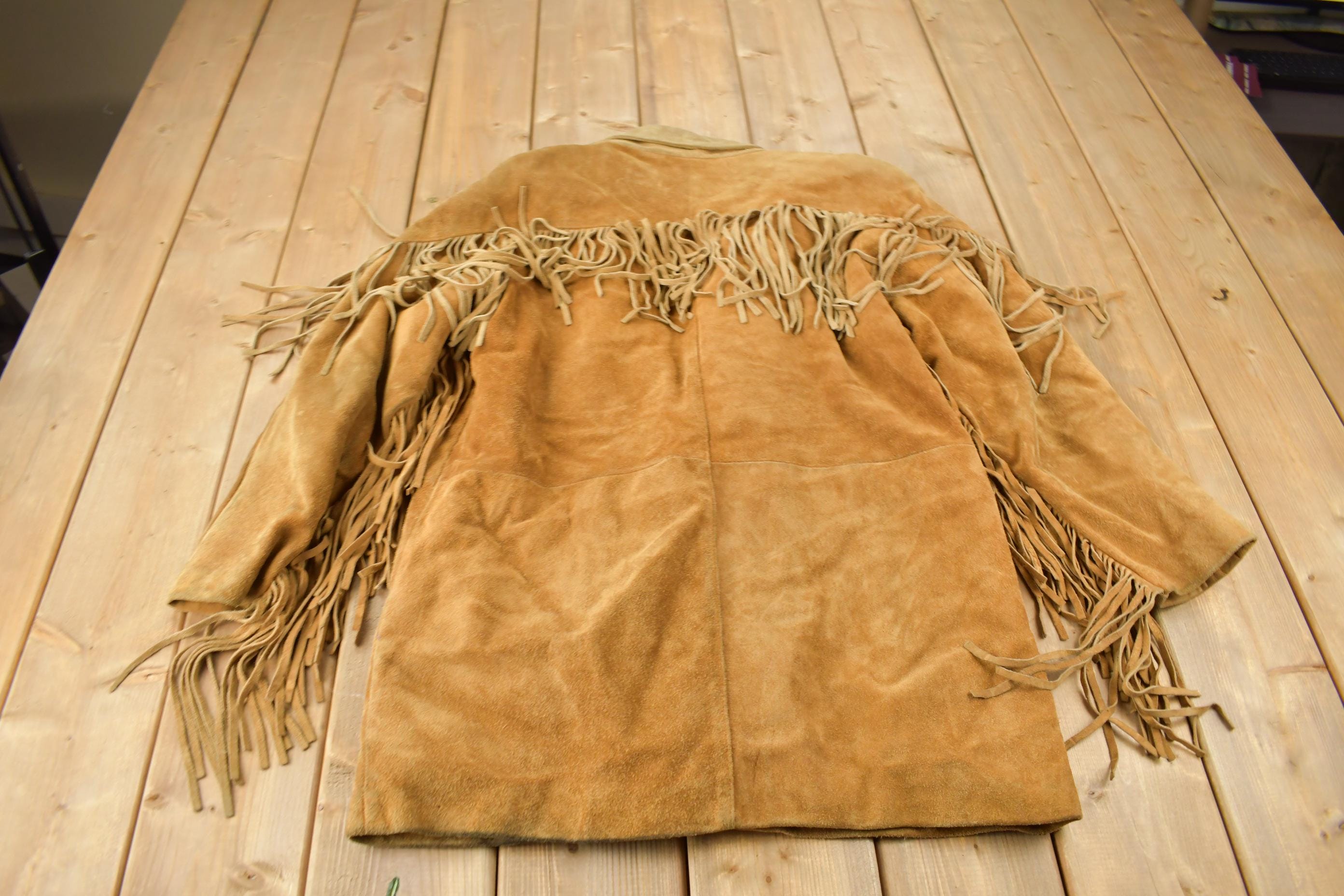 Vintage 1990s Niki Beige Suede Fringe Jacket