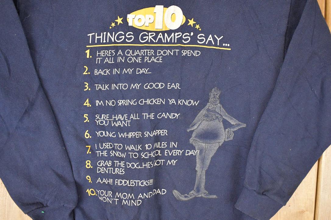 Vintage 1990s Things Gramps Says Cartoon Graphic Print Crewneck Sweatshirt Mens L  Made In USA  90's Comedy Sweater