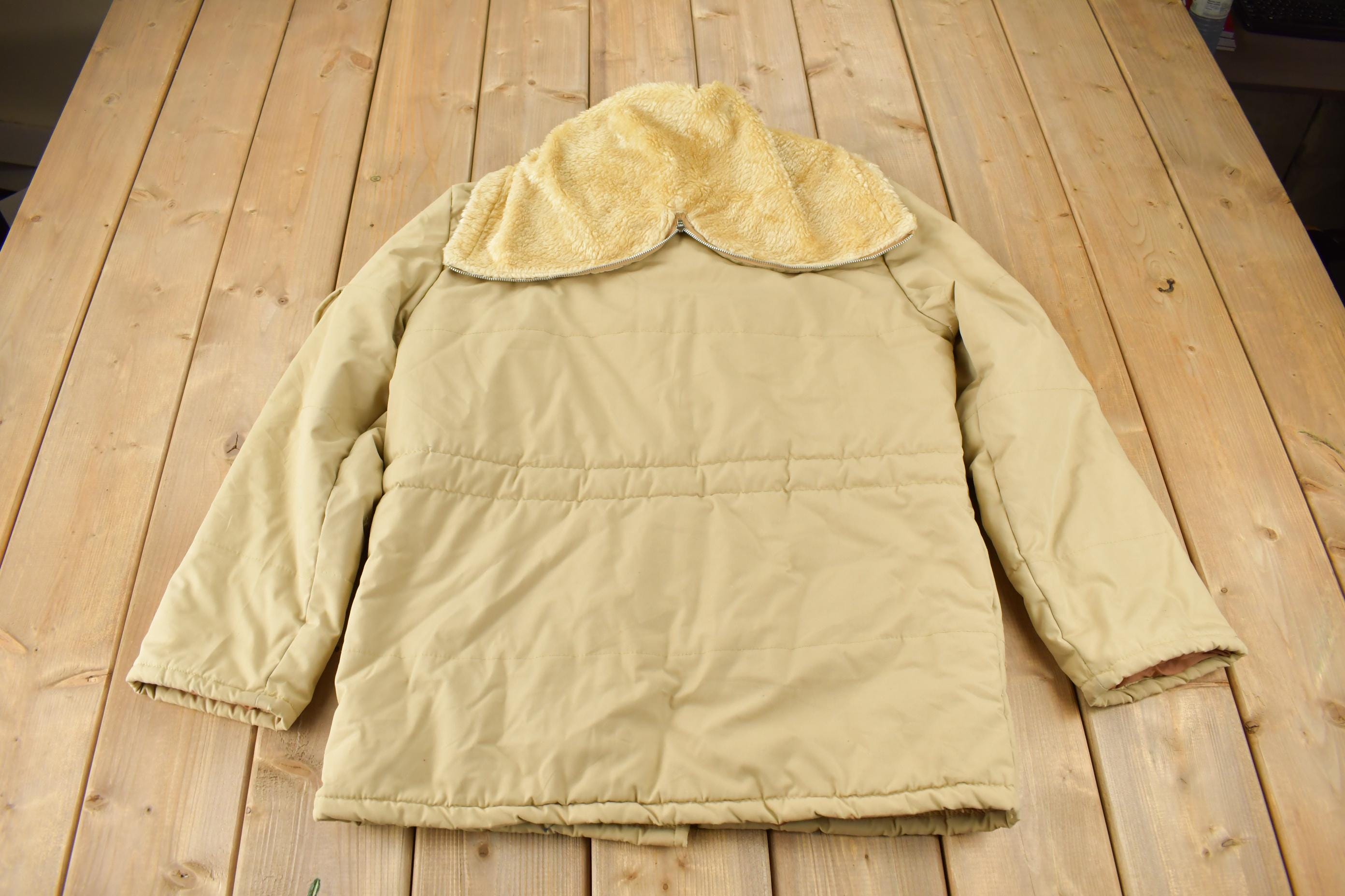 Vintage 1980s Ashley Beige Fur Collar Light Weight Jacket