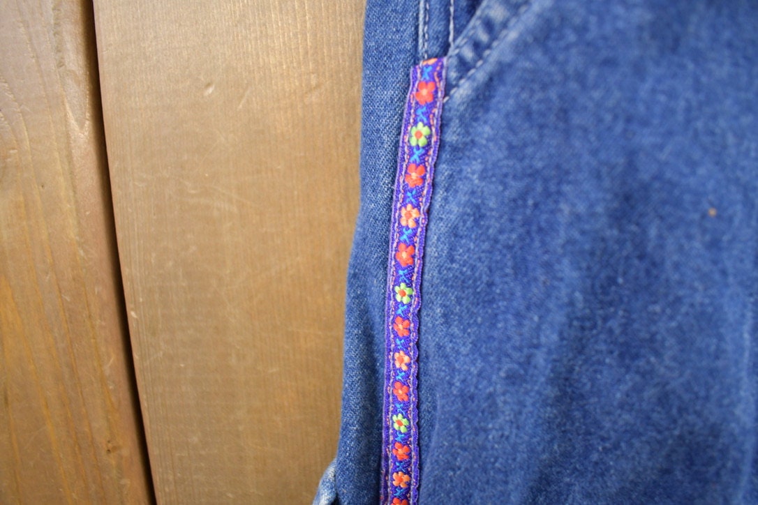 Vintage 1990s Kid Looks Cute Butterfly Denim Jean Overalls Size 34x28