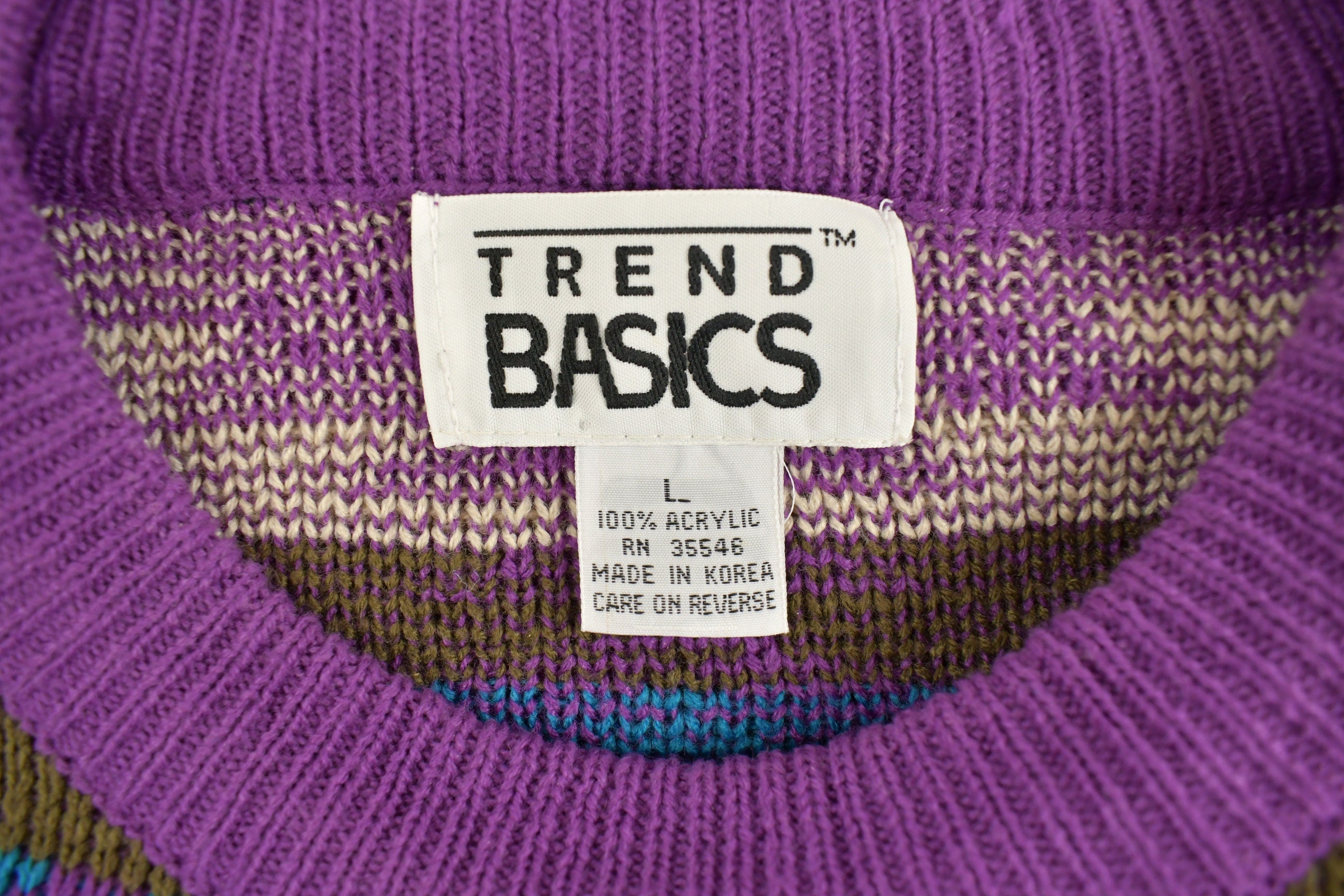 Vintage 1990s Trend Basics Knitted Chevron Geometric Crewneck Sweater  Vintage 90s Crewneck  All Over Pattern  Abstract Pattern