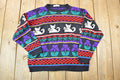 Vintage 1990s rose Embroidered Cat Pattern Knit Crewneck Sweater