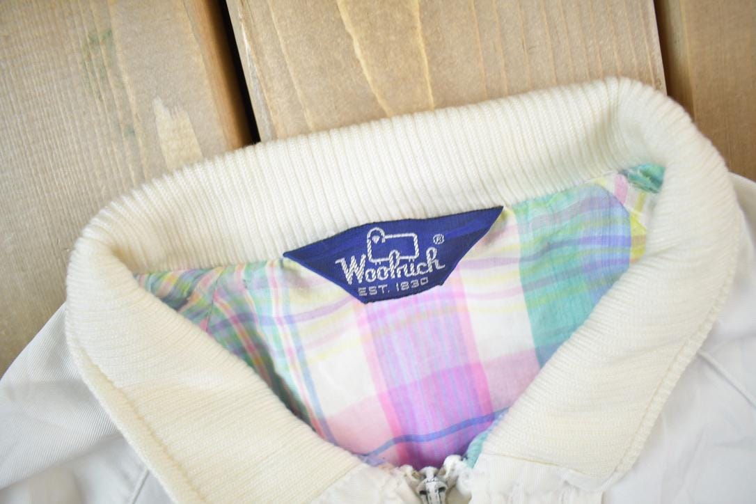 Vintage 1990s Woolrich White Plaid Lined Light Jacket