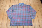 Vintage 1990s Marsh Landing Quarter Button Plaid Collared Crewneck Sweatshirt Size M