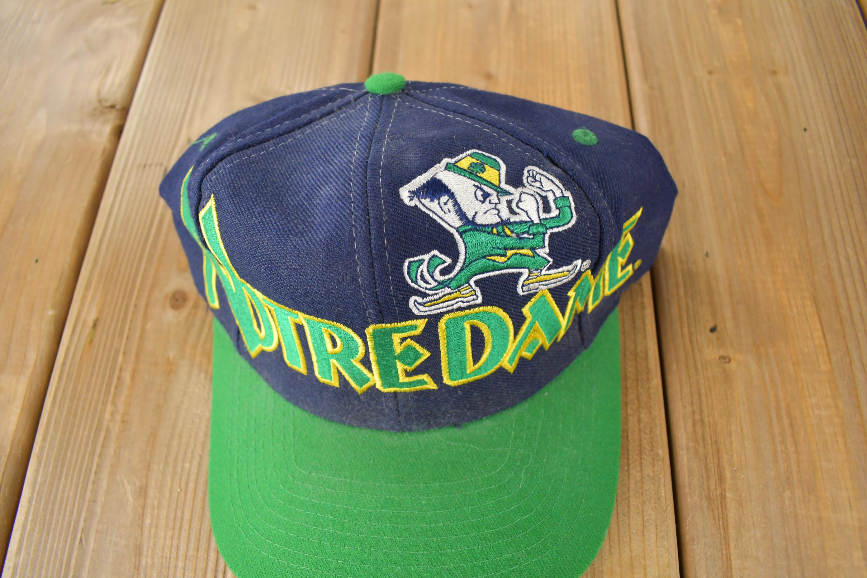 Vintage 1990s University Of Notre Dame Collegiate Big Logo Snap Back Hat  Fighting Irish  90s Snap Back  Vintage Hat  Embroidered