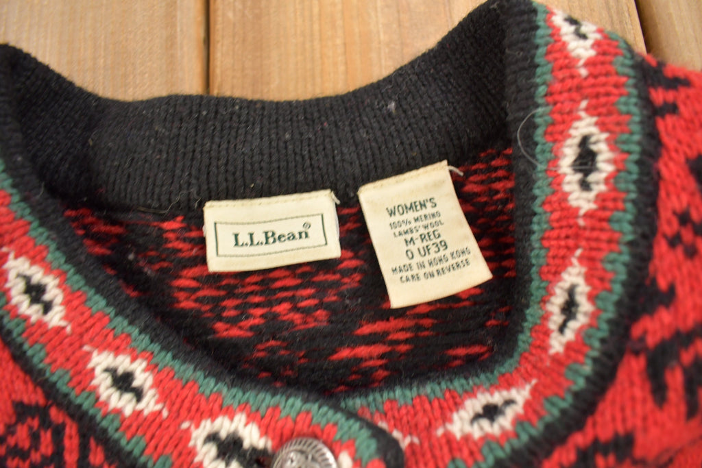 Vintage 1990s LL Bean Women's All Over Pattern Cardigan Sweater / Vintage Cardigan / Button Up / Vintage LL Bean / 100% Merino Wool