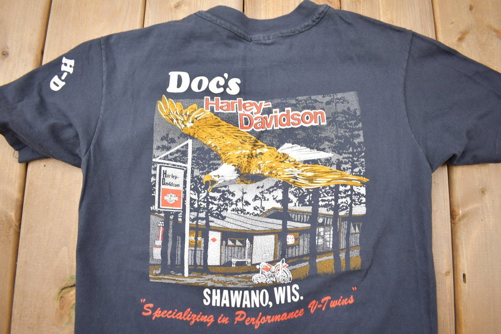Vintage 1990s Doc's Harley Davidson Motorcycles Shawano Wisconsin T-Shirt  Single Stitch  Made In USA  Biker Tee  Souvenir T Shirt
