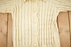 Vintage 1980s Blank 100% Wool Cable Knit Cardigan Sweater
