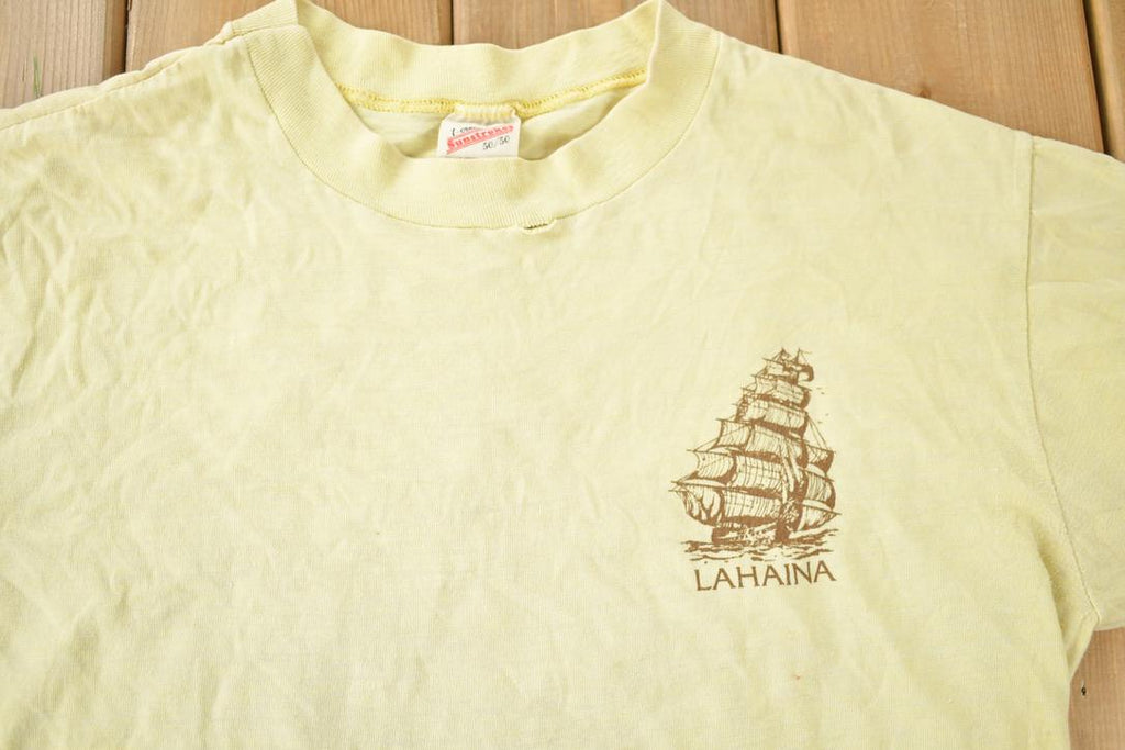 Vintage 1980s Lahaina Maui Sailboat Graphic Souvenir Travel T Shirt Made In USA