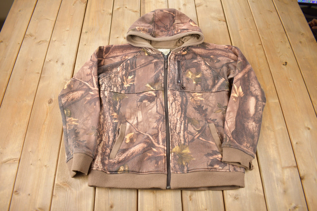 Vintage 1990s Tree Camo Fleece Graphic Hoodie Size Small