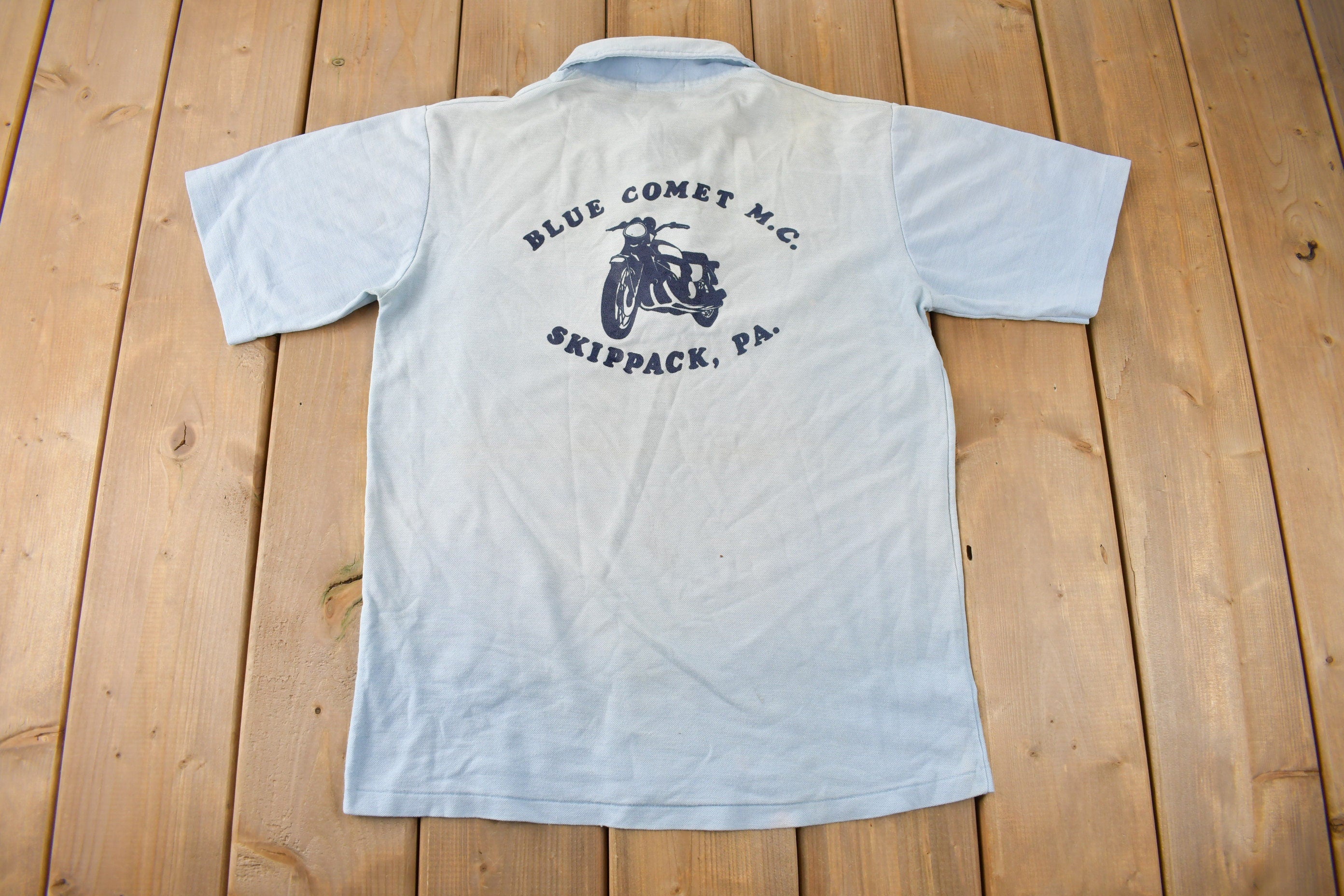 Vintage 1980s Blue Comet M.C. Skippack Quarter Button Polo Shirt Size Small